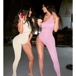 Tan One leg Jumpsuit Catsuit leather like